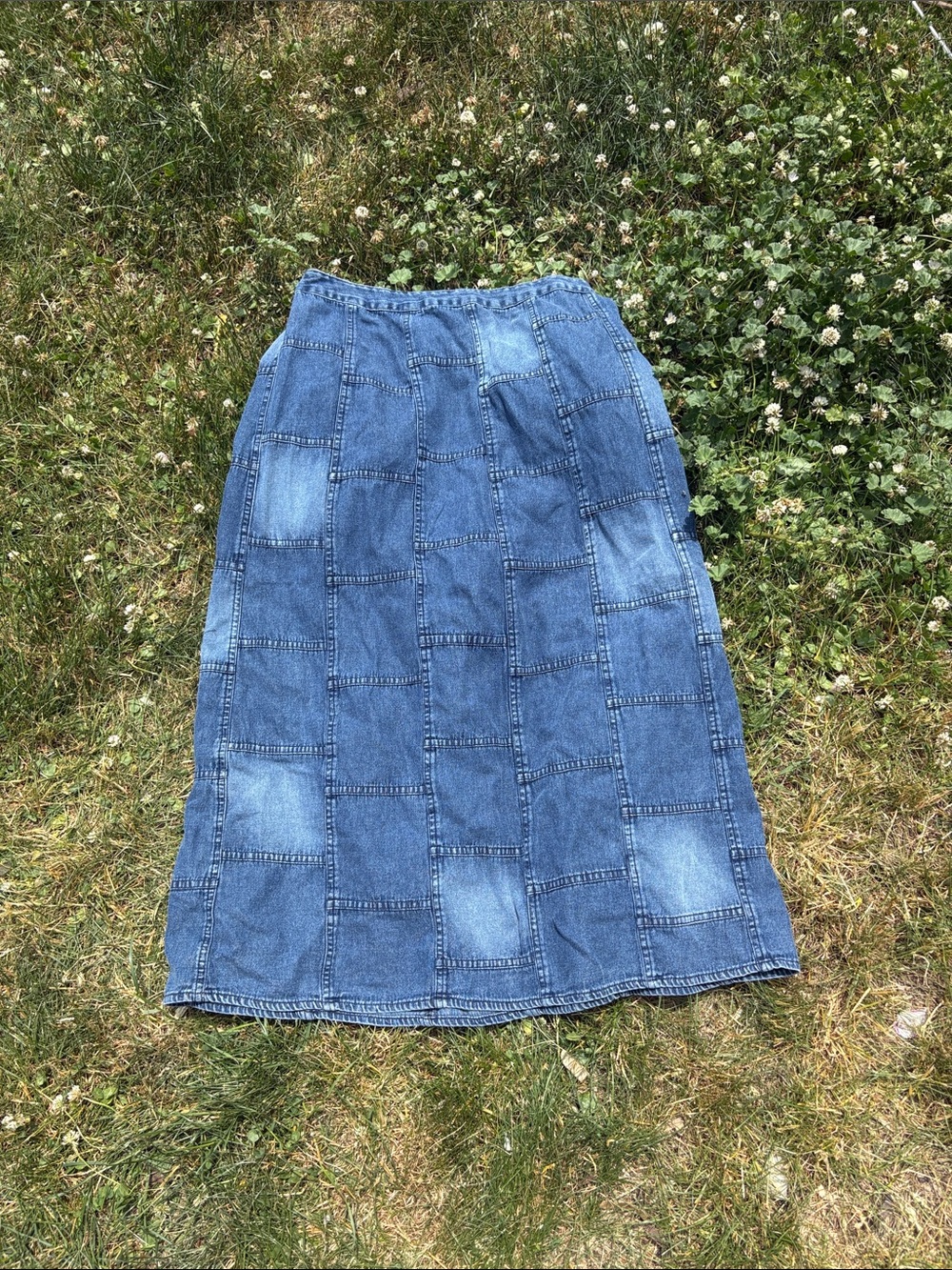 Studio West Patchwork Denim Maxi Skirt - Blue Wash